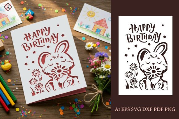 Download Bunny Birthday Card – Papercut Template - Papercut Collection